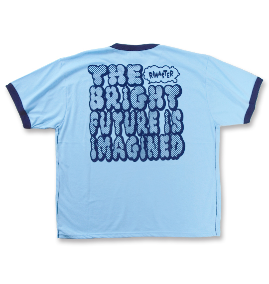 RIMASTER フロッキー&昇華転写プリント半袖Tシャツ サックス×ネイビー