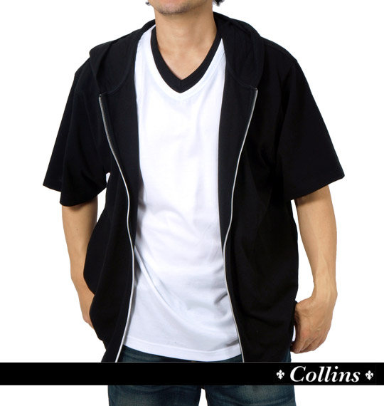 COLLINS ジップパーカー+VTシャツ半袖 ブラック×ホワイト