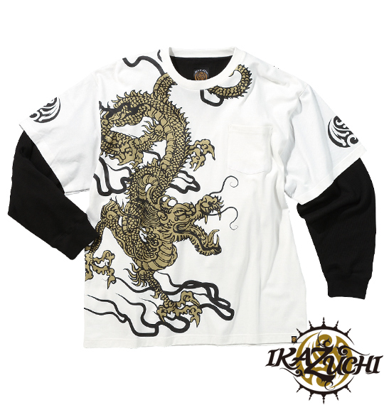 雷IKAZUCHI フェイクTシャツ オフホワイト×ブラック