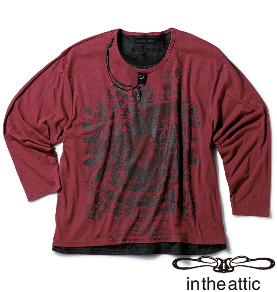 in the attic ネックレス付Tシャツ ワイン×ブラック