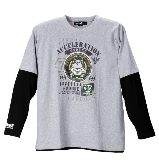 ENDURE フェイクレイヤード長袖Tシャツ モクグレー×ブラック
