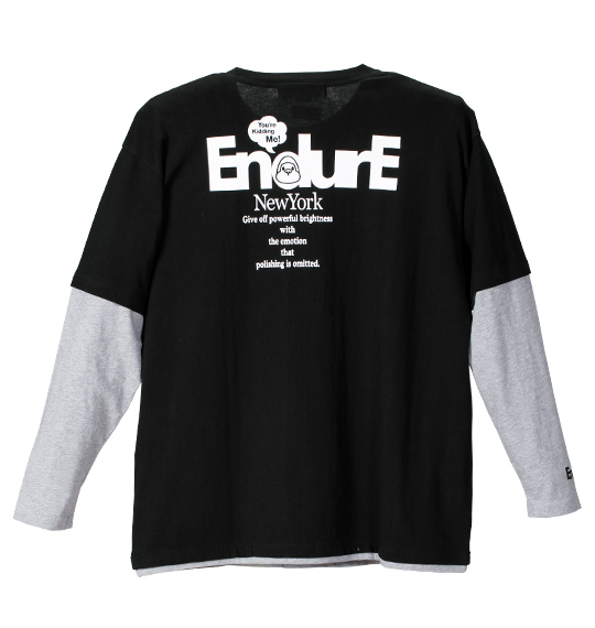 ENDURE フェイクレイヤード長袖Tシャツ ブラック×モクグレー