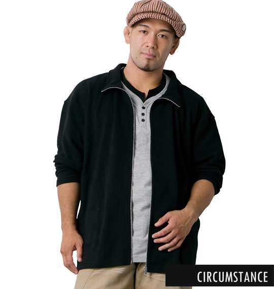 CIRCUMSTANCE 長袖ジップスタンド+半袖Tシャツ ブラック×モクグレー