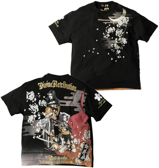 絡繰魂抜刀娘 月光桜Tシャツ(半袖) ブラック