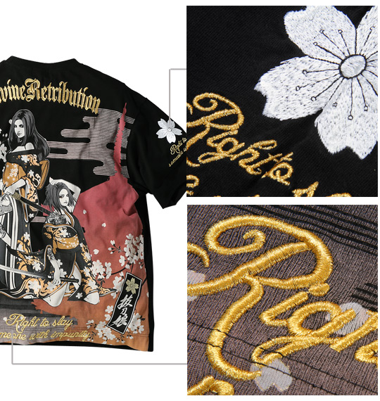 絡繰魂抜刀娘 月光桜Tシャツ(半袖) ブラック