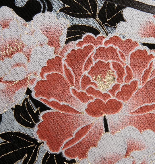 絡繰魂抜刀娘 荒波に牡丹ポロシャツ(半袖) ブラック