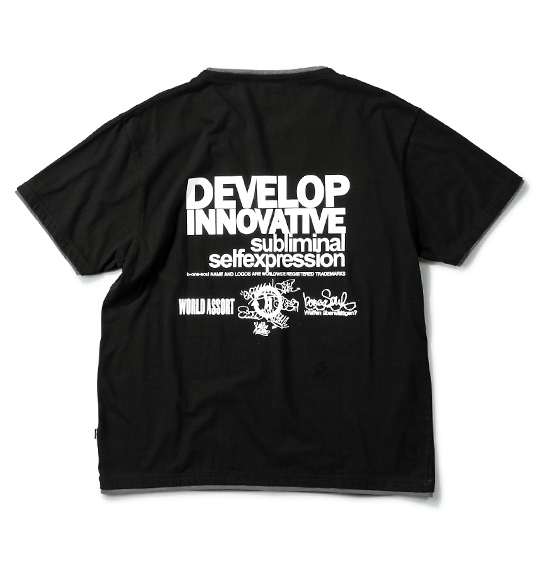 b-one-soul フェイクキーヘンリーTシャツ(半袖) ブラック