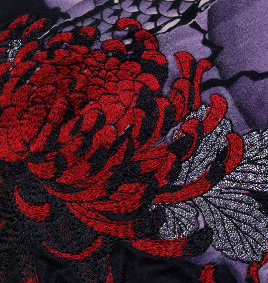 絡繰魂 双龍刺青菊刺繍Tシャツ(長袖) ブラック