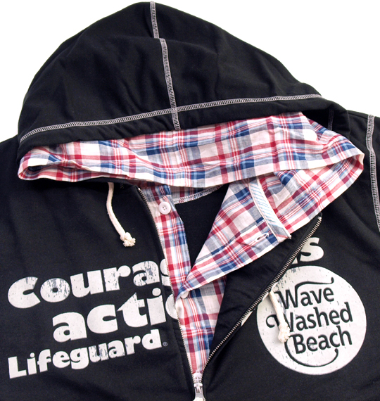 LIFE GUARD フェイクレイヤード半袖フルジップパーカー ブラック