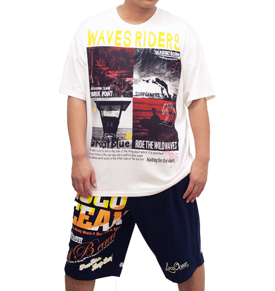 Greengates サーフプリント半袖Tシャツ オフホワイト