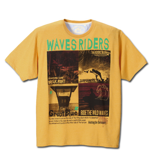 Greengates サーフプリント半袖Tシャツ 杢イエロー