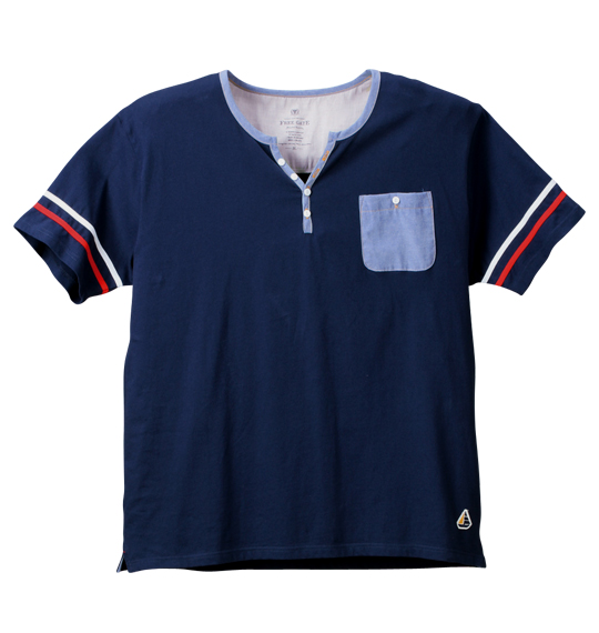 Free gate 袖ライン半袖YヘンリーTシャツ ネイビー