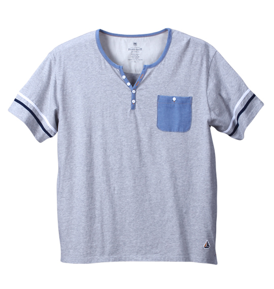 Free gate 袖ライン半袖YヘンリーTシャツ モクグレー