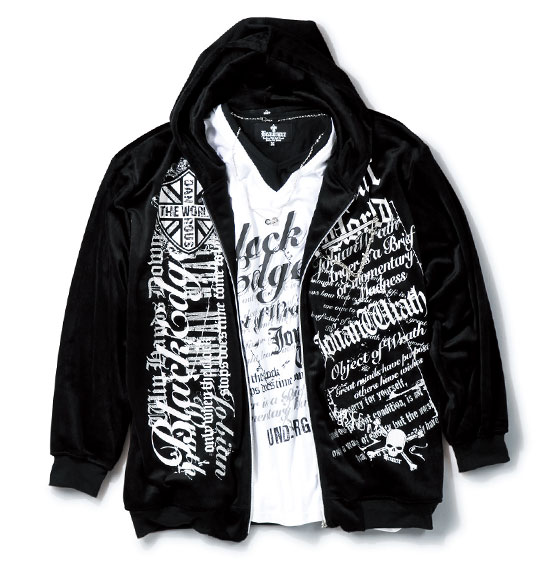 BEAUMERE ベロアパーカー+長袖VTシャツ ブラック×ホワイト