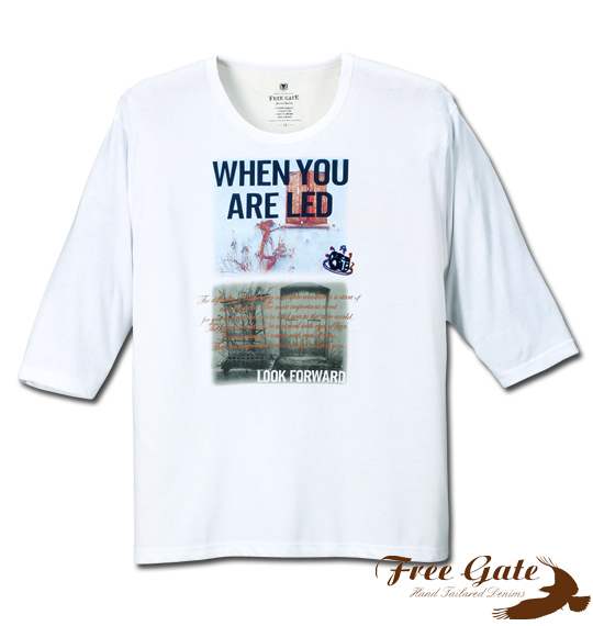 Free gate フォトプリント七分袖Tシャツ ホワイト