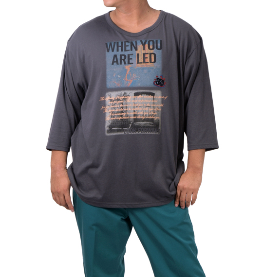 Free gate フォトプリント七分袖Tシャツ グレー