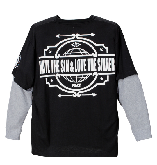 RIMASTER 発泡プリントフェイクTシャツ ブラック×モクグレー