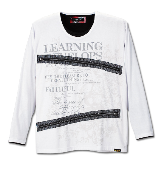 WILD LIFE ジップ&メッシュ使いフェイク長袖UTシャツ ホワイト