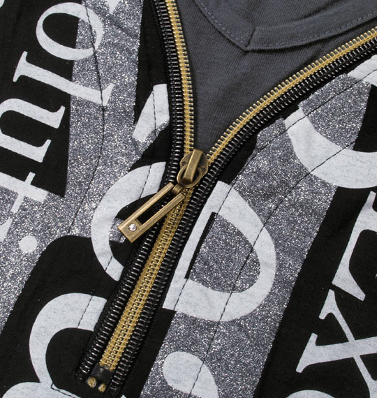 WILD LIFE ジップ使いフェイク長袖VTシャツ ブラック×チャコール