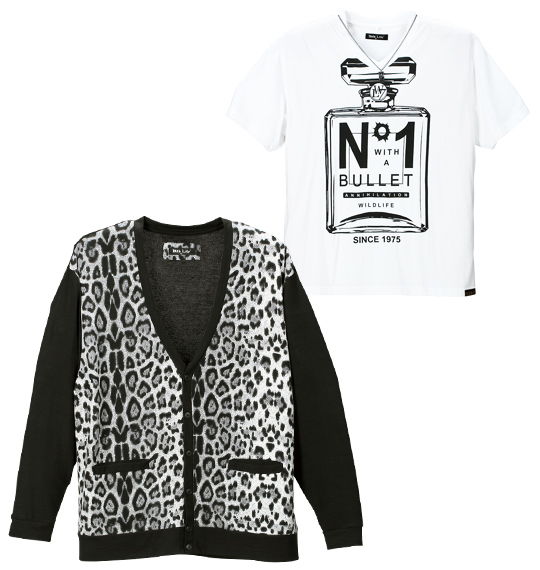 WILD LIFE 総柄切替カーディガン+半袖VTシャツ グレー系×ホワイト