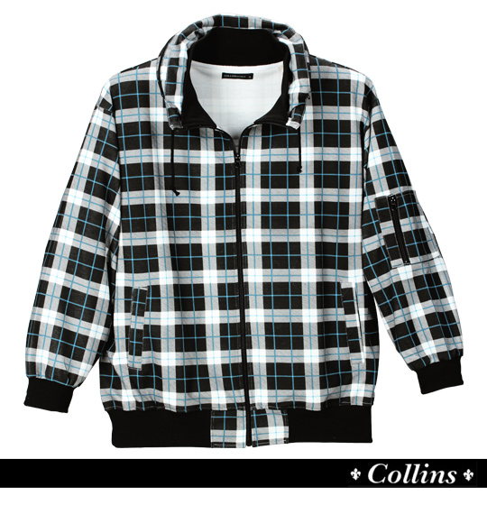 COLLINS ボリュームネックジャケット ブルー×ブラック