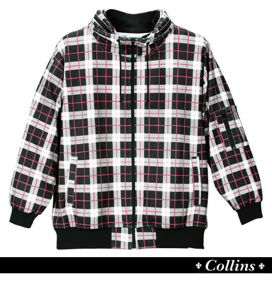 COLLINS ボリュームネックジャケット ピンク×ブラック