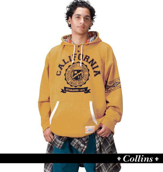 COLLINS カラー杢切替パーカー マスタード杢
