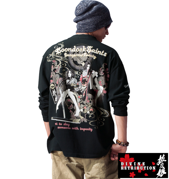 絡繰魂抜刀娘 長袖Tシャツ ブラック