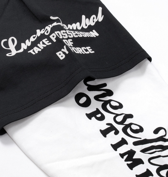 絡繰魂旅狸 ポンズフェイクレイヤード長袖Tシャツ ブラック×ホワイト