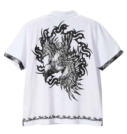 雷IKAZUCHI チェック使い半袖ポロシャツ オフホワイト