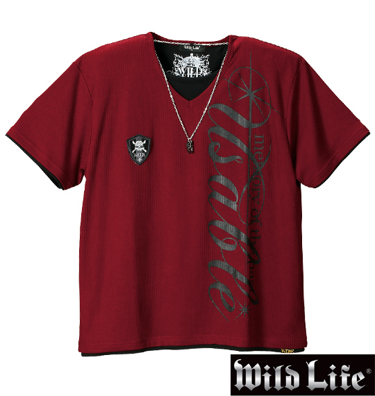 WILD LIFE フェイク半袖VTシャツ ワイン