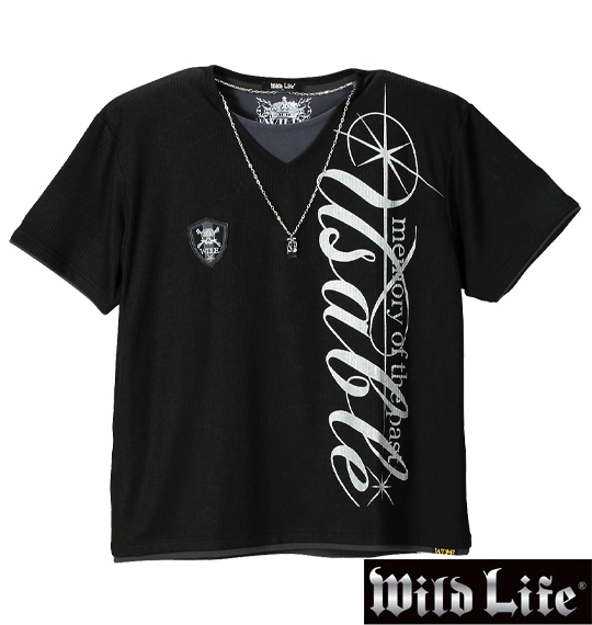 WILD LIFE フェイク半袖VTシャツ ブラック