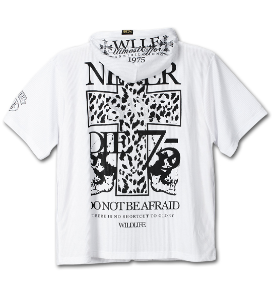 WILD LIFE Wフロント半袖フルジップパーカー ホワイト
