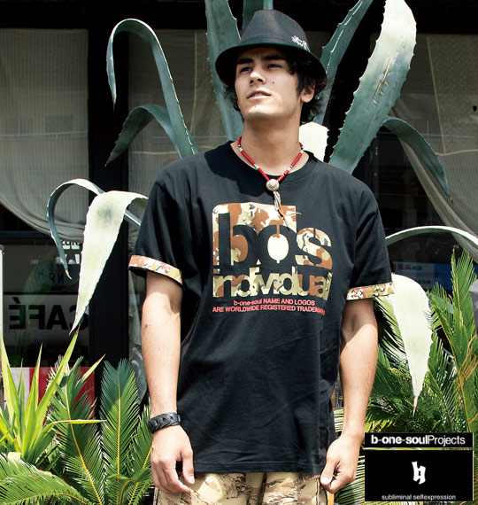 b-one-soul カモフラロゴ半袖Tシャツ ブラック