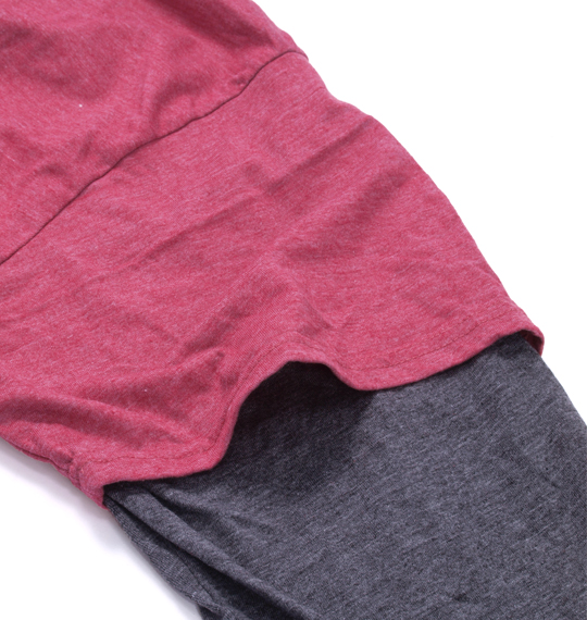豊天 フェイクレイヤード長袖Tシャツ レッド×チャコール