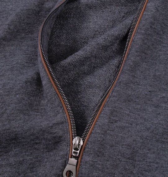 launching pad ミニ裏毛PU使いフルジップパーカー チャコール杢