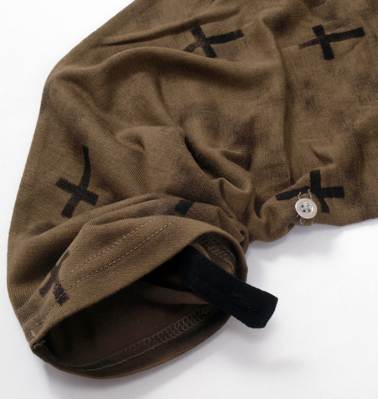 launching pad フェイクフードカーデ+長袖Tシャツ ライトブラウン×ホワイト