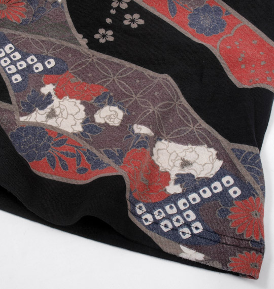 絡繰魂 流れ熨斗に龍刺繍長袖Tシャツ ブラック