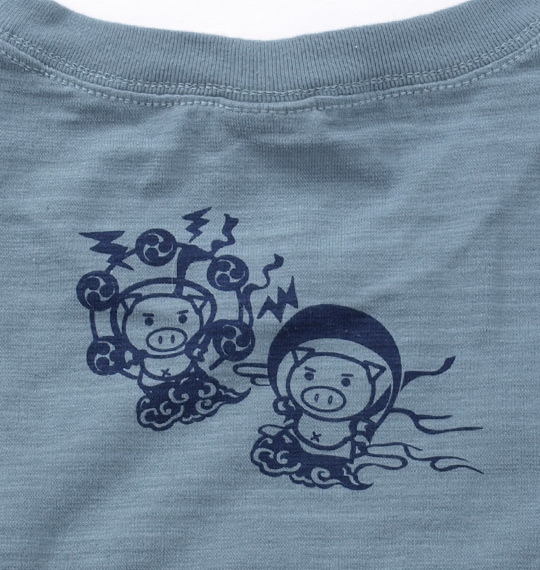 豊天 富士山風神雷神柄半袖Tシャツ ブルーグレー