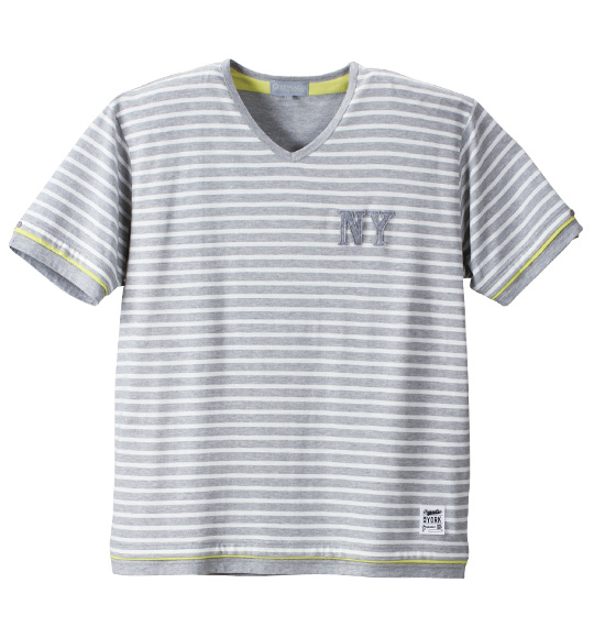 Greengates ボーダー半袖VTシャツ モクグレー×オフホワイト