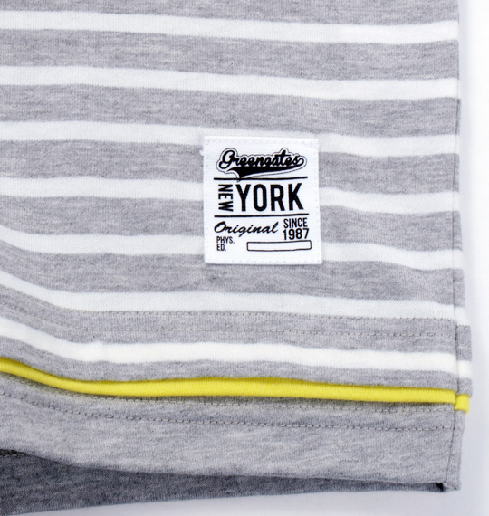 Greengates ボーダー半袖VTシャツ モクグレー×オフホワイト