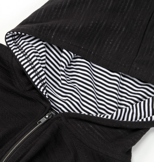 EUROYAL 半袖フルジップパーカー+フェイク半袖UTシャツ ブラック×ホワイト