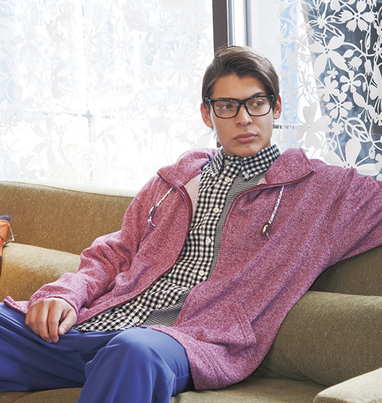 COLLINS カラー杢スタンドジャケット ワイン杢