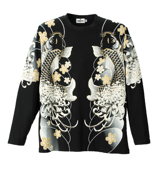 絡繰魂 鯉プリント長袖Tシャツ ブラック