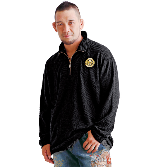 絡繰魂 ゼブラジャガードハーフジップシャツ ブラック