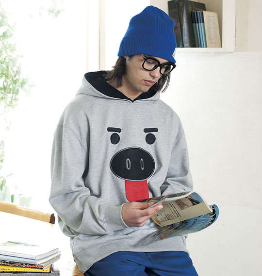 豊天 美豚舌だし顔プルパーカー モクグレー