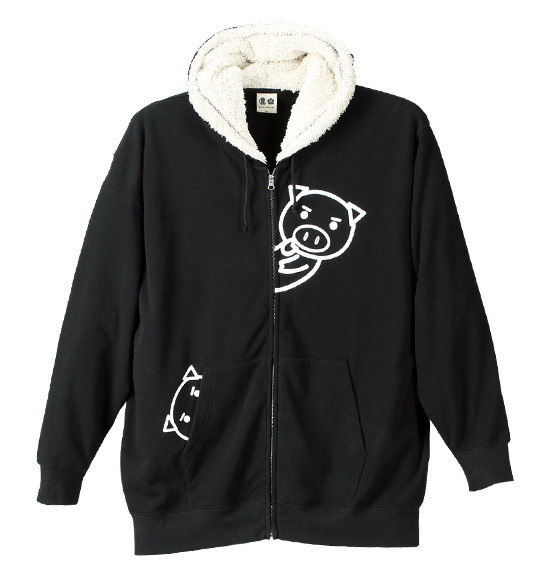 豊天 覗き見美豚フルジップパーカー ブラック