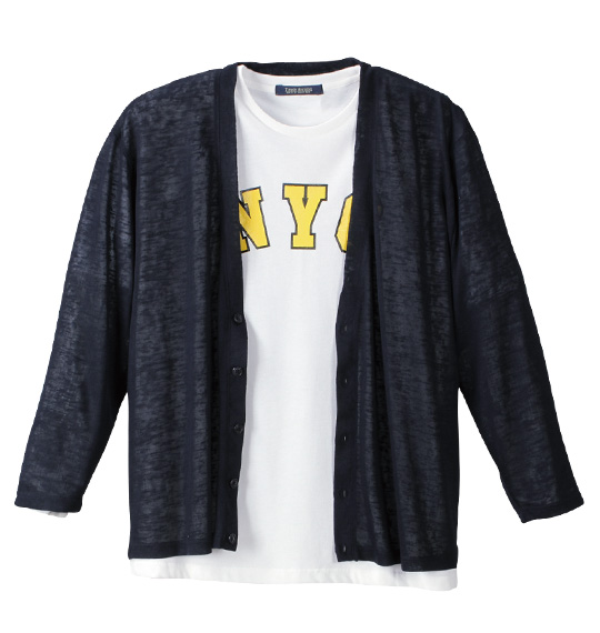 Timely Warning ロゴ半袖Tシャツ+カーデガン ホワイト×ネイビー