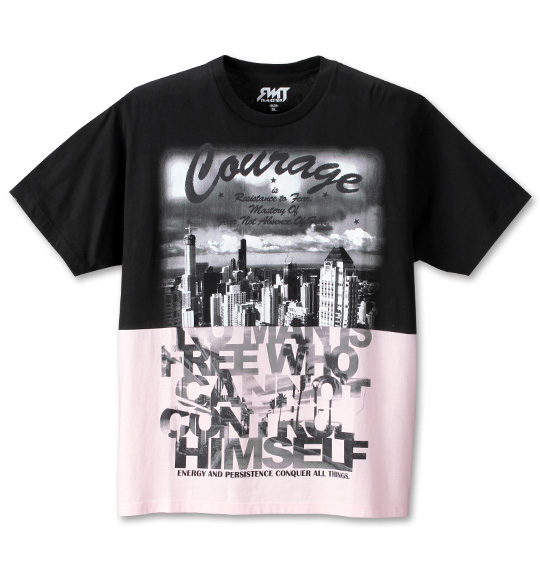 RIMASTER バイカラー半袖Tシャツ ブラック×ライトピンク