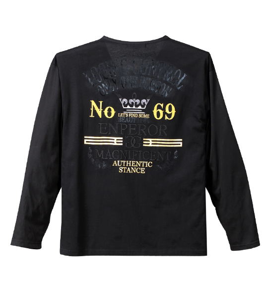 scissors 箔プリント&刺繍クラウン長袖Tシャツ ブラック